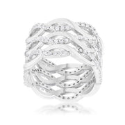 Contemporary 0.88ct CZ Rhodium Twist Wide Cocktail Ring freeshipping - Higher Class Elegance