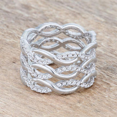 Contemporary 0.88ct CZ Rhodium Twist Wide Cocktail Ring freeshipping - Higher Class Elegance