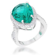 Laura 9.9ct Blue Green CZ Rhodium Classic Teardrop Ring freeshipping - Higher Class Elegance