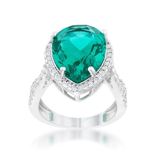 Laura 9.9ct Blue Green CZ Rhodium Classic Teardrop Ring freeshipping - Higher Class Elegance