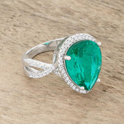 Laura 9.9ct Blue Green CZ Rhodium Classic Teardrop Ring freeshipping - Higher Class Elegance