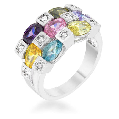 Mina 3.1ct Multicolor CZ Rhodium Cocktail Ring freeshipping - Higher Class Elegance