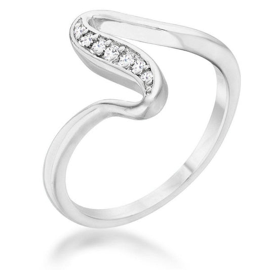 Sheryl 0.07ct CZ Rhodium Simple Wave Ring freeshipping - Higher Class Elegance
