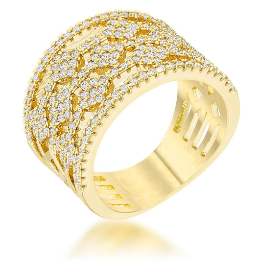 Marlene 0.6ct CZ 14k Gold Wide Band Cocktail Ring freeshipping - Higher Class Elegance