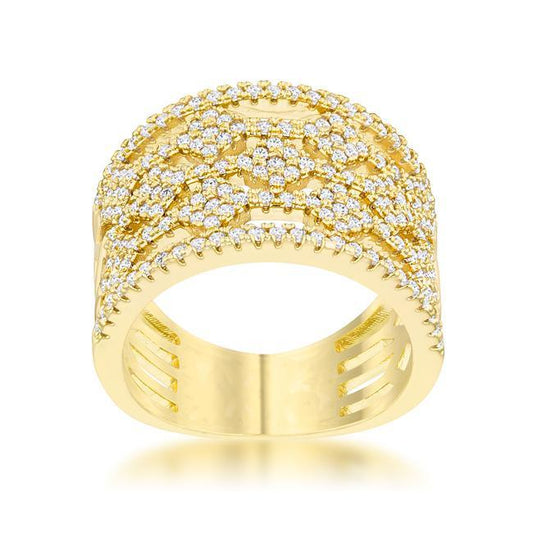 Marlene 0.6ct CZ 14k Gold Wide Band Cocktail Ring freeshipping - Higher Class Elegance