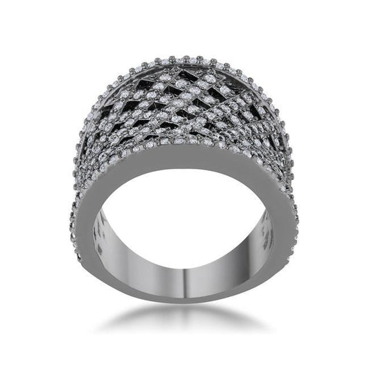 Brin 1.4ct CZ Hematite Wide Woven Style Ring freeshipping - Higher Class Elegance