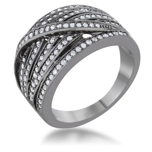 Shirah 0.75ct CZ Hematite Wide Statement Ring freeshipping - Higher Class Elegance