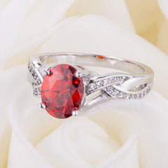 Classic 2ct Apple Red CZ Rhodium Plated Oval Ring freeshipping - Higher Class Elegance