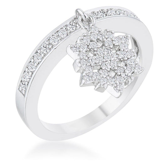 Snowflake 0.35ct CZ Rhodium Simple Holiday Charm Band Ring freeshipping - Higher Class Elegance