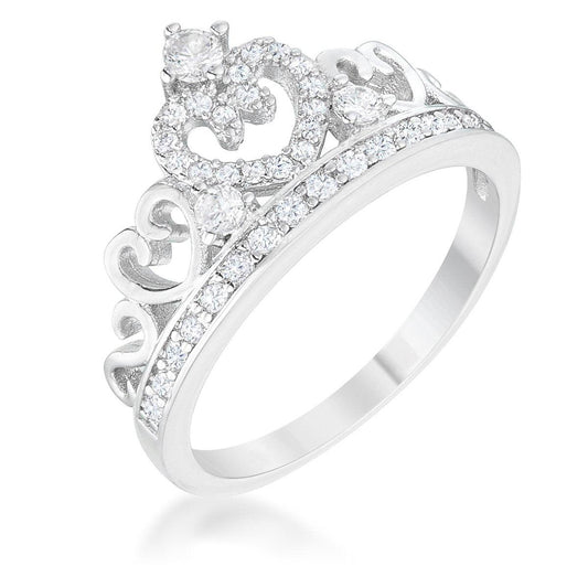 Aurora 0.34ct CZ Rhodium Heart Crown Ring freeshipping - Higher Class Elegance
