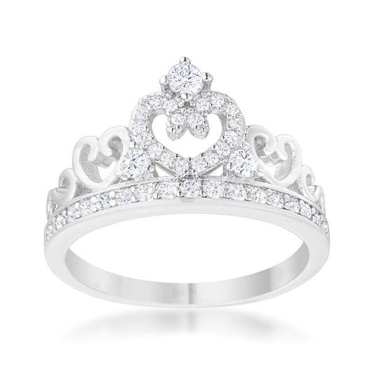 Aurora 0.34ct CZ Rhodium Heart Crown Ring freeshipping - Higher Class Elegance