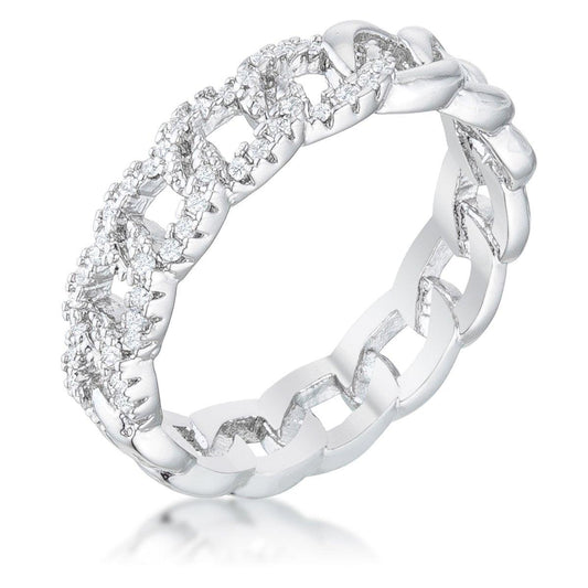 Interlocking Rhodium Chain Design Ring with CZ freeshipping - Higher Class Elegance