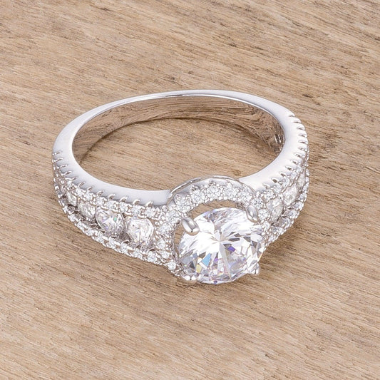 2.1Ct Rhodium Plated Solitaire Engagement Halo Ring freeshipping - Higher Class Elegance
