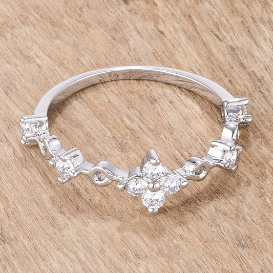 .24Ct Rhodium Plated Clear CZ Mini Floral Half Eternity Stackable Band freeshipping - Higher Class Elegance