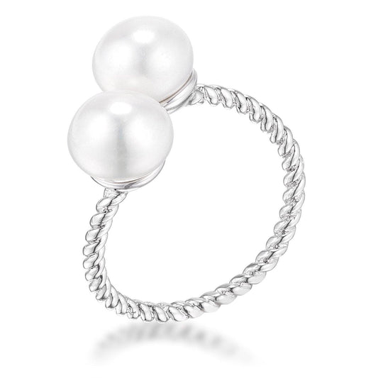 Rhodium Plated Twisted Rope Freshwater Pearl Wrap ring freeshipping - Higher Class Elegance