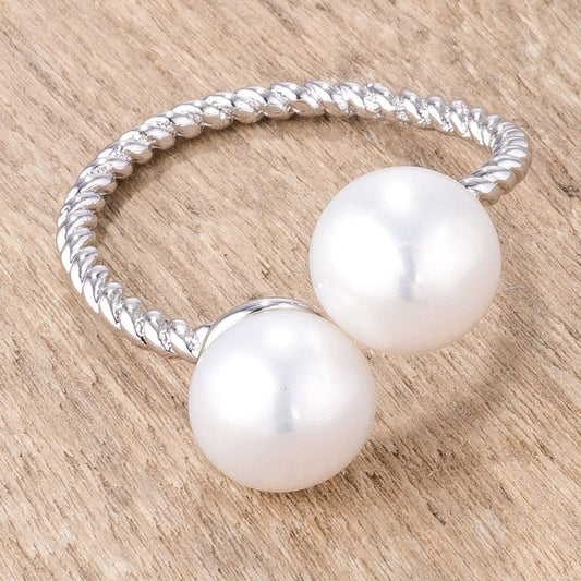Rhodium Plated Twisted Rope Freshwater Pearl Wrap ring freeshipping - Higher Class Elegance