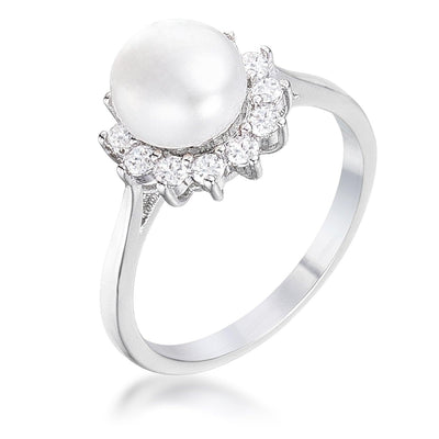 .36Ct Rhodium Plated Freshwater Pearl and CZ Halo Ring freeshipping - Higher Class Elegance