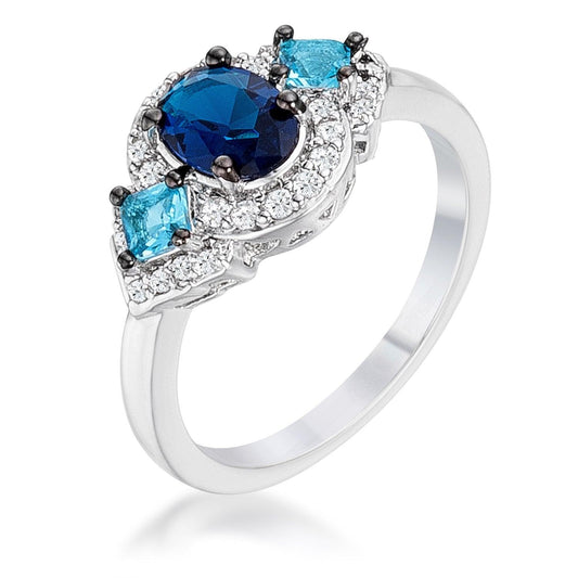 1.3Ct Rhodium and Hematite Plated Shades of Blue CZ Three Stone Engagement Ring freeshipping - Higher Class Elegance