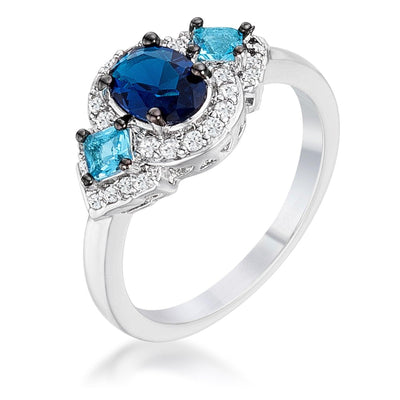 1.3Ct Rhodium and Hematite Plated Shades of Blue CZ Three Stone Engagement Ring freeshipping - Higher Class Elegance