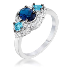 1.3Ct Rhodium and Hematite Plated Shades of Blue CZ Three Stone Engagement Ring freeshipping - Higher Class Elegance