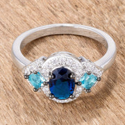 1.3Ct Rhodium and Hematite Plated Shades of Blue CZ Three Stone Engagement Ring freeshipping - Higher Class Elegance