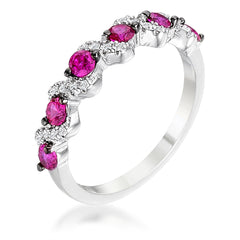 .18Ct Rhodium and Hematite Plated S Shape Fuchsia and Clear CZ Half Eternity Band freeshipping - Higher Class Elegance