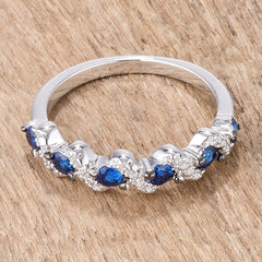 .18Ct Rhodium and Hematite Plated S Shape Sapphire Blue and Clear CZ Half Eternity Band freeshipping - Higher Class Elegance