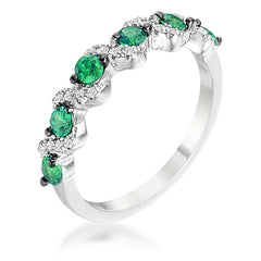 .18Ct Rhodium and Hematite Plated S Shape Emerald Green and Clear CZ Half Eternity Band freeshipping - Higher Class Elegance