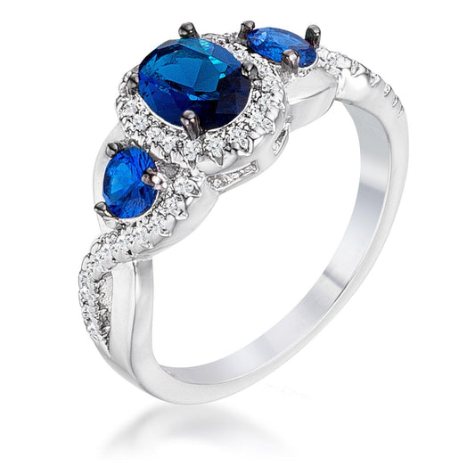 1.43Ct Rhodium & Hematite Plated Sapphire Blue & Clear CZ Three Stone Twisted  Ring freeshipping - Higher Class Elegance