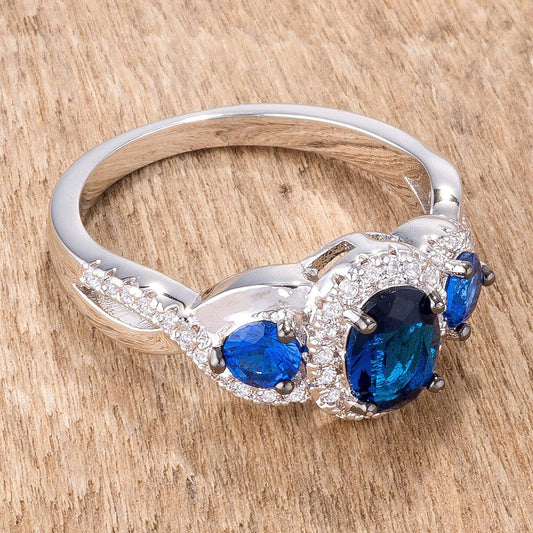1.43Ct Rhodium & Hematite Plated Sapphire Blue & Clear CZ Three Stone Twisted  Ring freeshipping - Higher Class Elegance