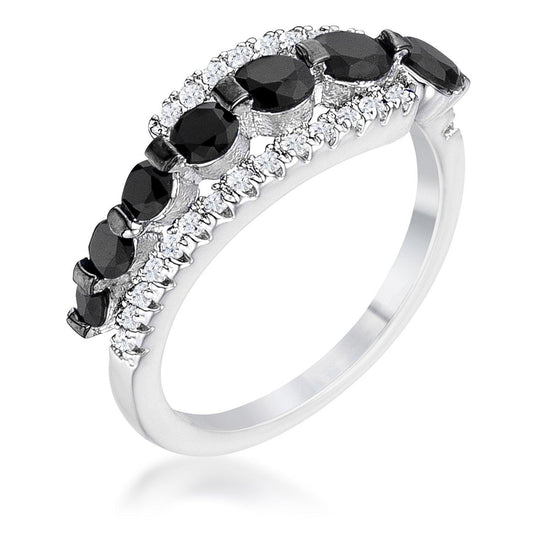 1.06Ct Rhodium & Hematite Plated Graduated Black & Clear CZ Half Eternity Ring freeshipping - Higher Class Elegance