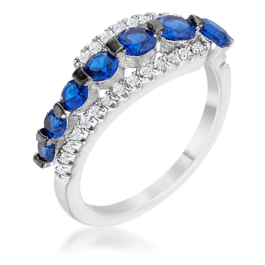 1.06Ct Rhodium & Hematite Plated Graduated Blue & Clear CZ Half Eternity Ring freeshipping - Higher Class Elegance