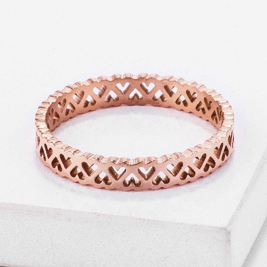 Stainless Steel Rose Goldtone Eternity Hearts Ring freeshipping - Higher Class Elegance