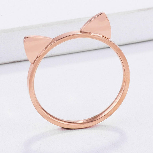 Stainless Steel Rose Goldtone Cat Ear Ring freeshipping - Higher Class Elegance