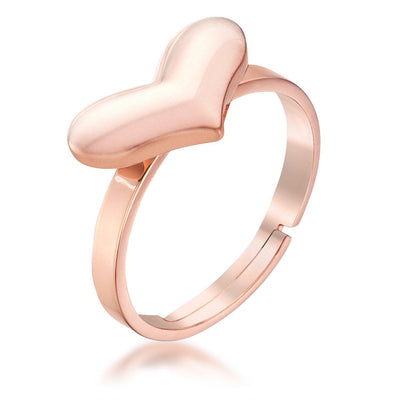 Stainless Steel Rose Goldtone Adjustable Heart Ring freeshipping - Higher Class Elegance