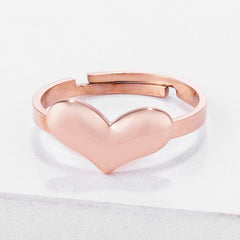 Stainless Steel Rose Goldtone Adjustable Heart Ring freeshipping - Higher Class Elegance