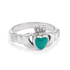 Stainless Steel Irish Claddagh Ring with Green Enamel Heart freeshipping - Higher Class Elegance