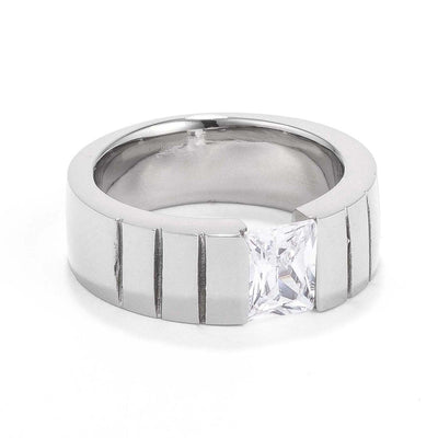 Mens 8MM Stainless Steel Band with Tension Set Radiant Cut CZ freeshipping - Higher Class Elegance