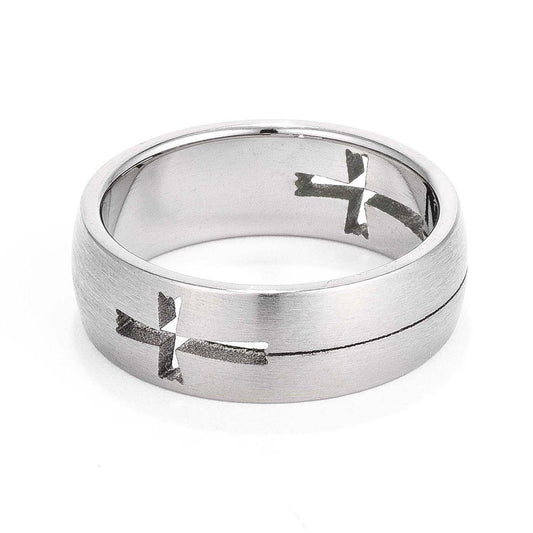 Mens 7MM Laser Cut Cross Stainless Steel Band freeshipping - Higher Class Elegance