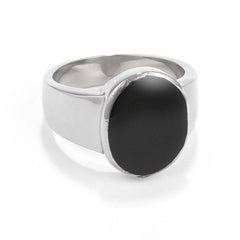 Mens Stainless Steel Oval Black Enamel Ring freeshipping - Higher Class Elegance