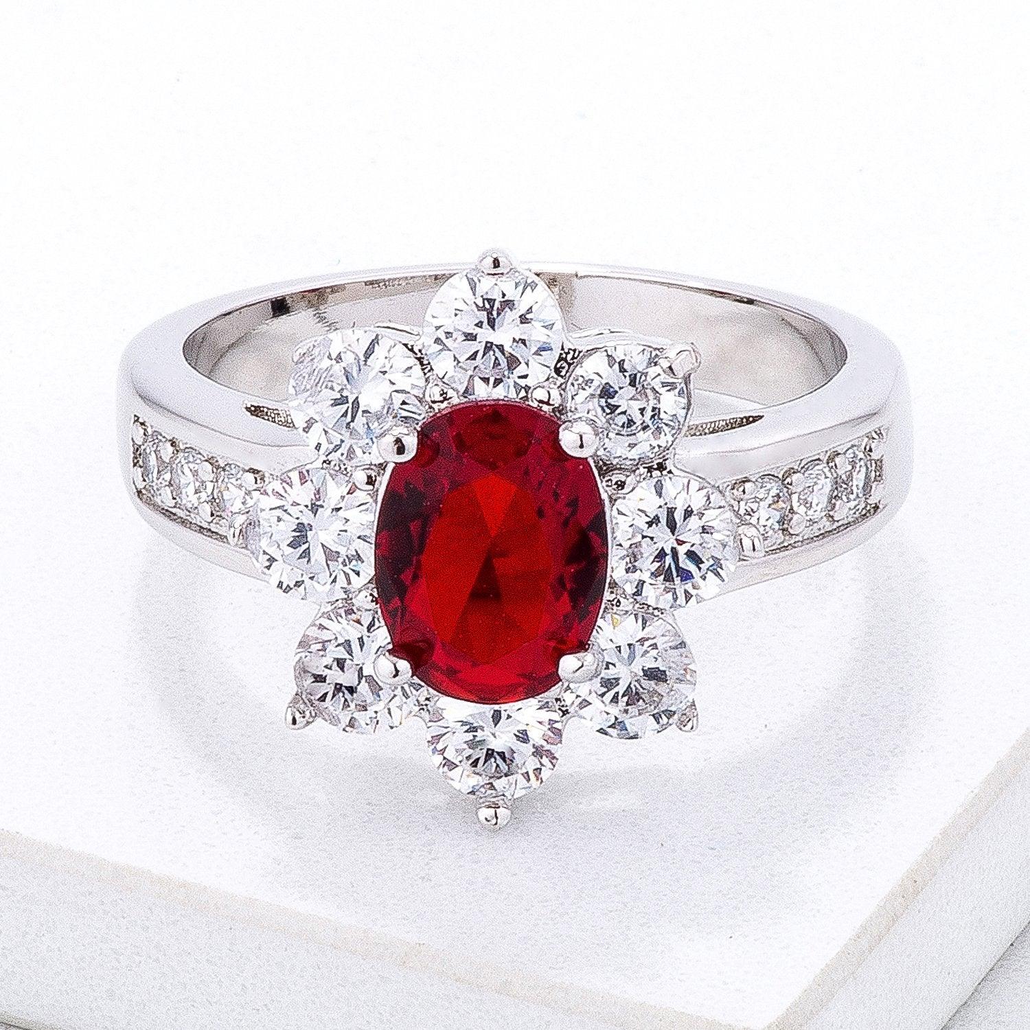 Ruby Red Oval Floral Cocktail Ring freeshipping - Higher Class Elegance