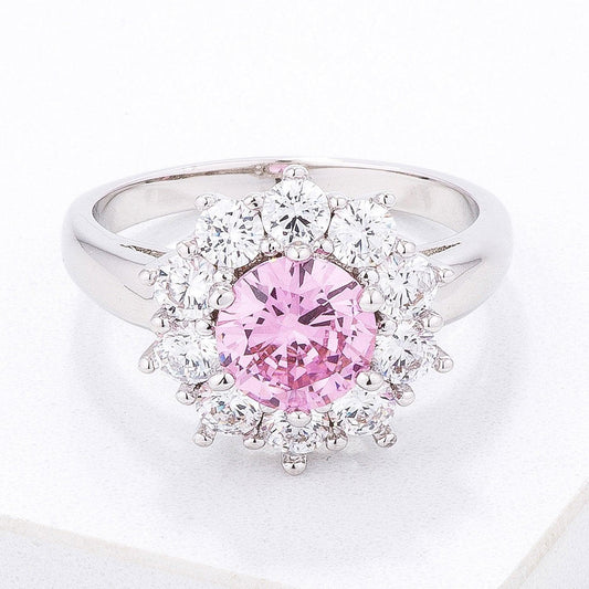 Pink CZ Sunburst Halo Cocktail Ring freeshipping - Higher Class Elegance