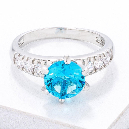 Simple Aqua Blue CZ Engagement Ring freeshipping - Higher Class Elegance