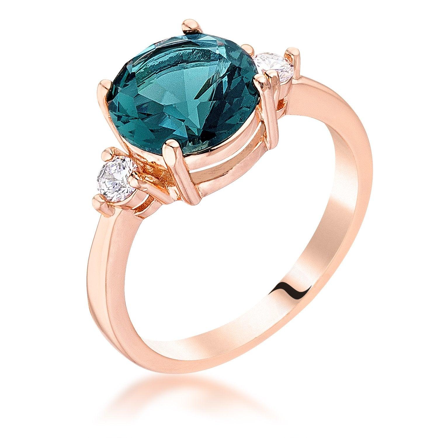 Rose Gold Plated Blue Green Three Stone Engagement Ring freeshipping - Higher Class Elegance