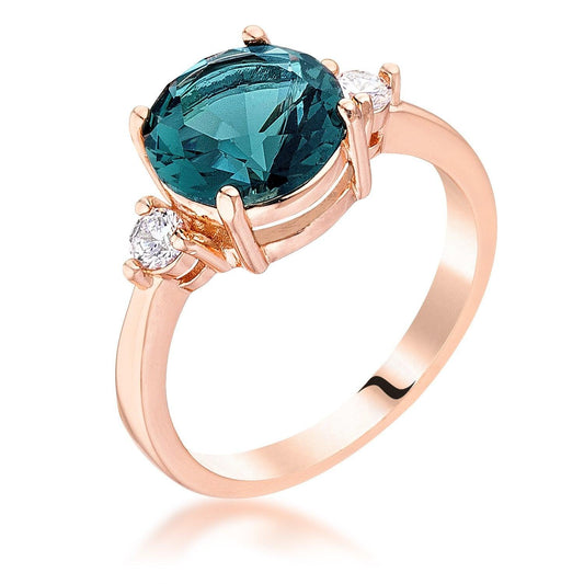 Rose Gold Plated Blue Green Three Stone Engagement Ring freeshipping - Higher Class Elegance