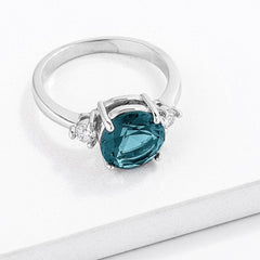 Exquisite Blue Green Three Stone CZ Engagement Ring freeshipping - Higher Class Elegance