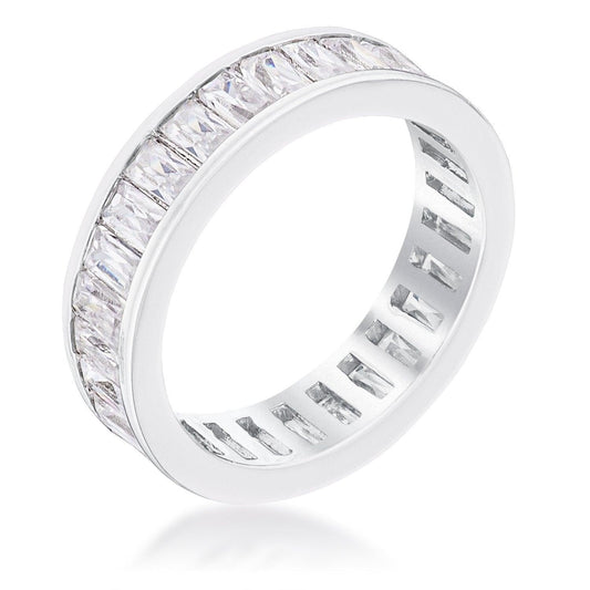 Rhodium Plated Baguette Emerald Cut Eternity Ring freeshipping - Higher Class Elegance
