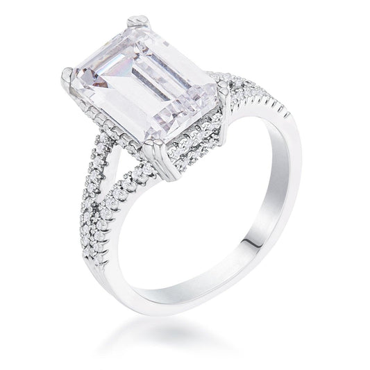 6.75Ct Rhodium Plated Emerald Cut Wishbone Ring freeshipping - Higher Class Elegance