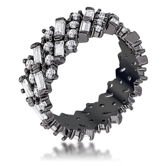Hematite Clear CZ Alternating Baguette Round Eternity Band freeshipping - Higher Class Elegance
