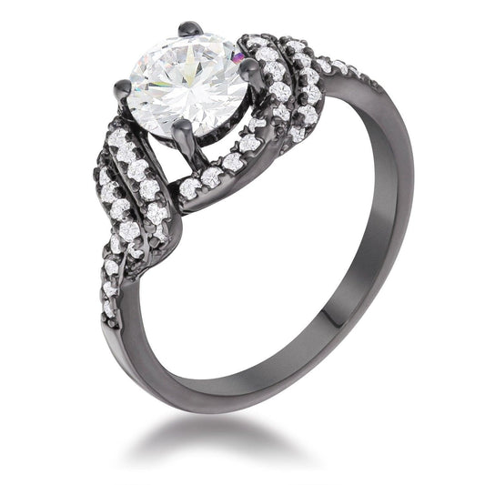 Hematite Clear CZ Round Parallel Pave Twist Ring freeshipping - Higher Class Elegance